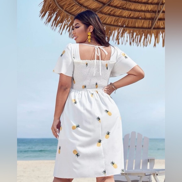 SHEIN pineapple printed butterfly sleeve tie back dress size 4X - Picture 5 of 6